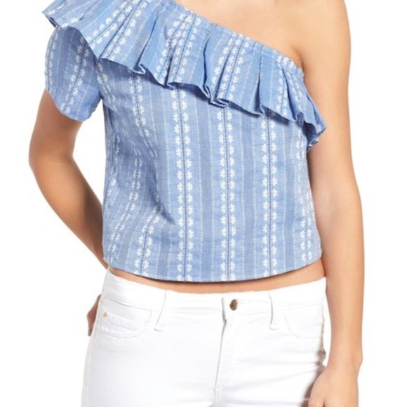 NWT Splendid One Shoulder Ruffle Neck Crop Top - Picture 7 of 8